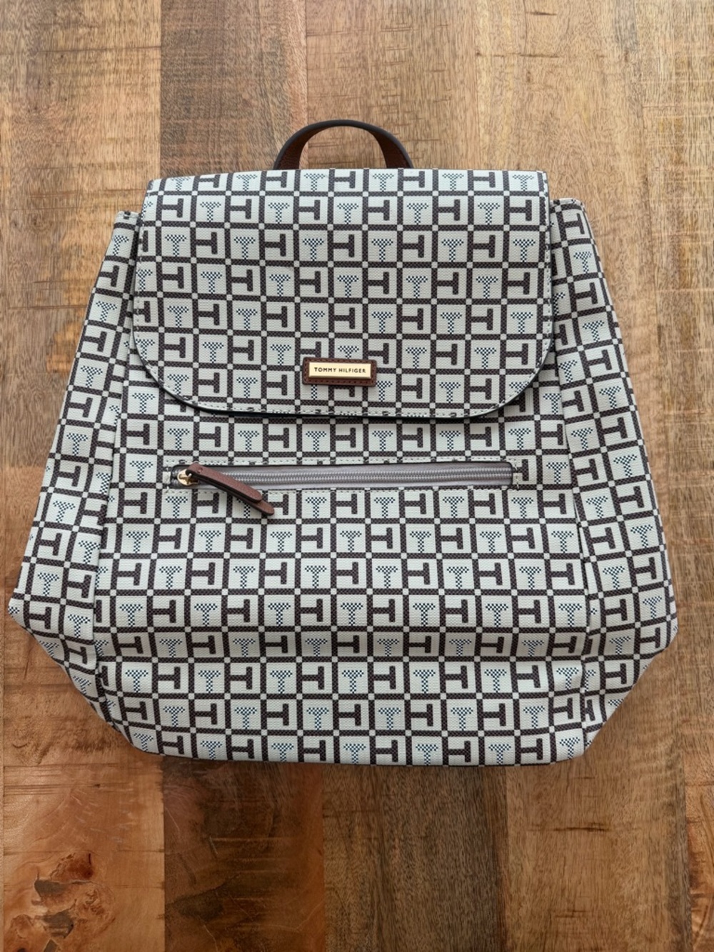 Tommy Hilfiger White and Black Logo Print Backpack